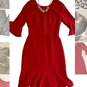 White House Black Market Bell Sleeve Red Dress